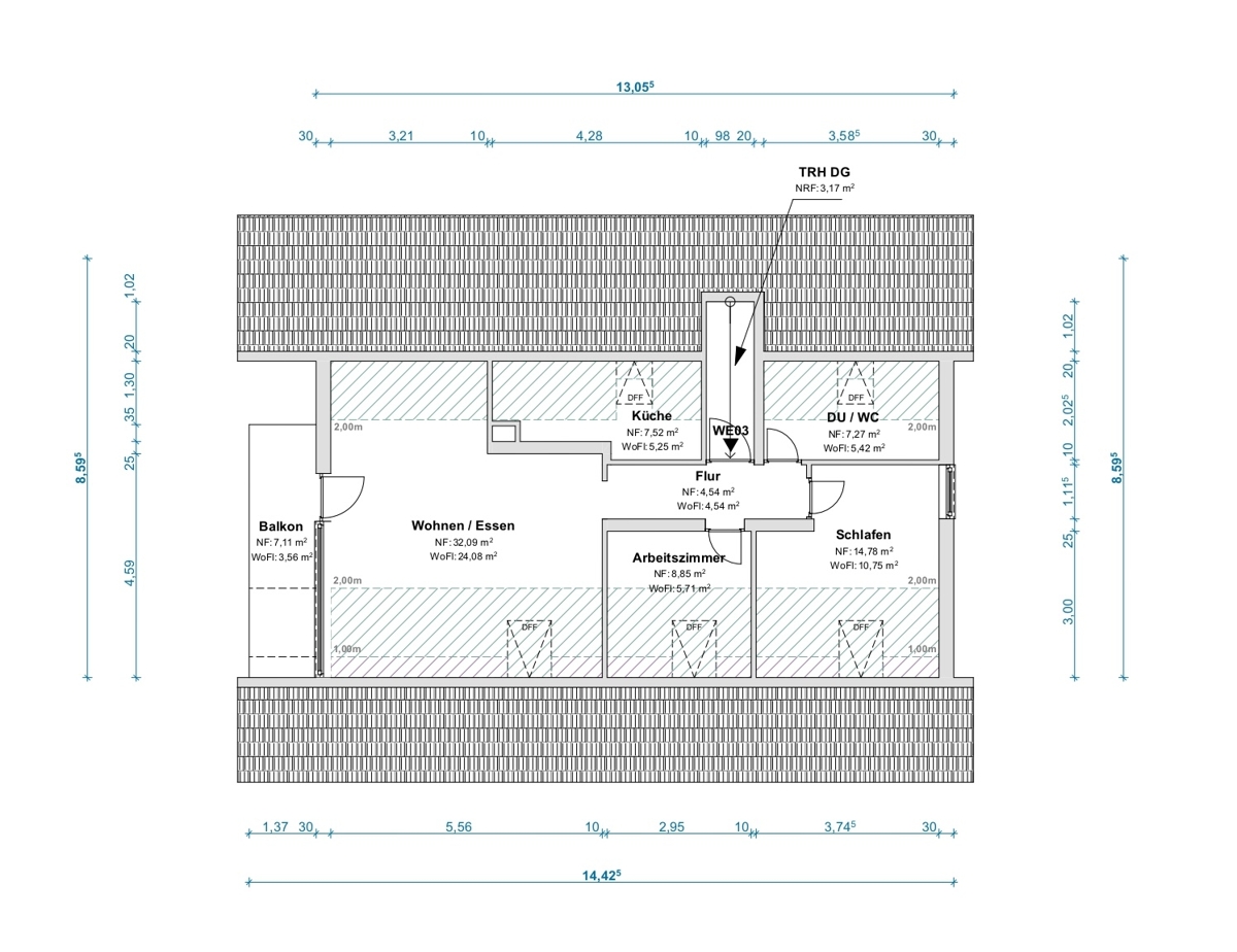 Plan Grundriss DG bemaßt